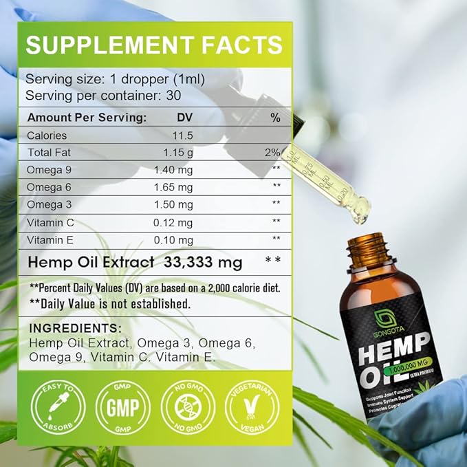 (4-Pack) High Potency Hemp Oil - 1,000,000 Maximum Strength - Helps Relaxation, Stress, Calming, Sleep - Organic Hemp Oil Extract - Vegan, Immunization Support, Non-GMO