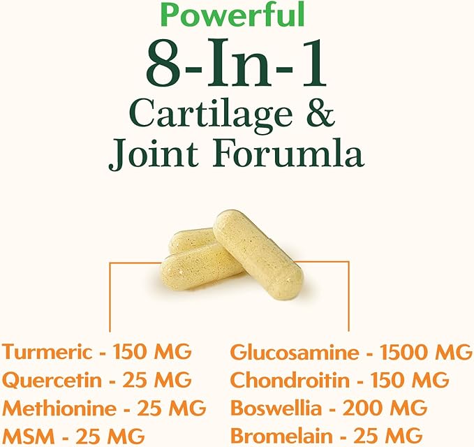 Glucosamine Chondroitin MSM Complex – Joint Supplement with Turmeric, Boswellia & Quercetin – Advanced Formula for Knee, Back, Hand & Hip Discomfort – Mobility & Flexibility Support – 60 Capsules