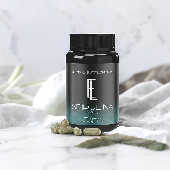 Spirulina Capsules - 90 x 500 mg, High-Potency Plant-Based Superfood, Supplements, Non-GMO Vegetable Cellulose Vegan Friendly Capsules