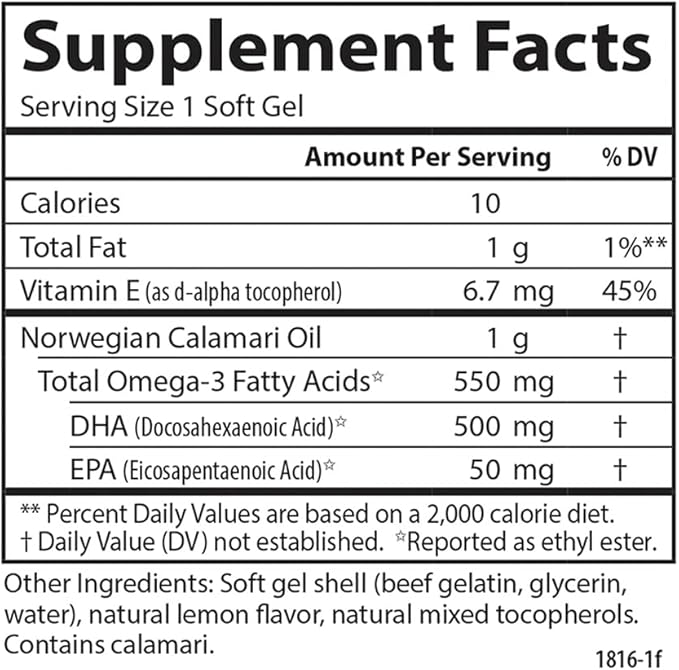Carlson - EcoSmart DHA 500, Sustainable Source, Supports Healthy Vision & Brain Function, Lemon, 60 soft gels