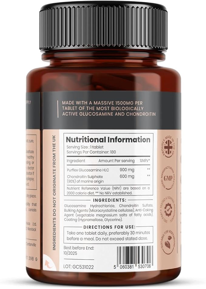 pureclinica High Strength 1500mg Glucosamine HCL & Chondroitin x 180 Tablets