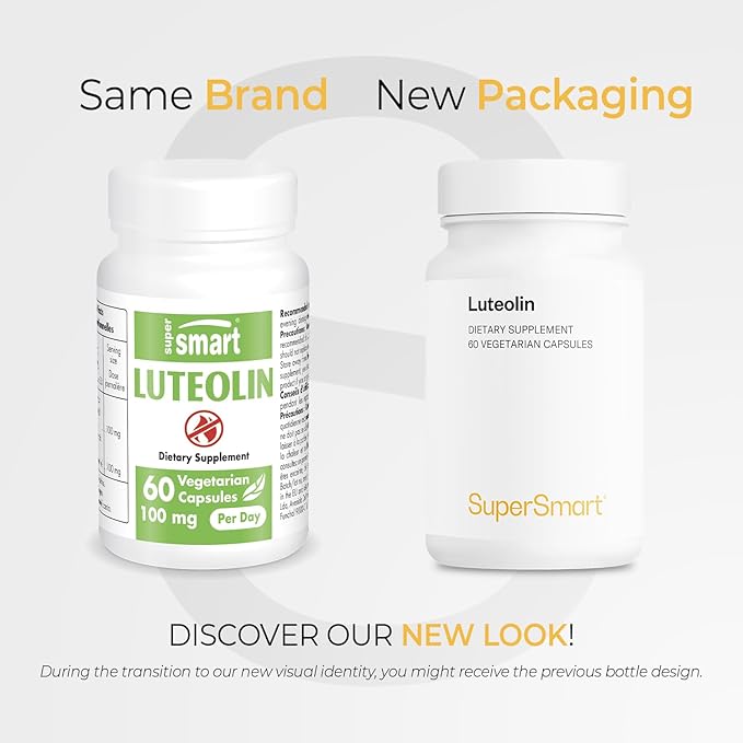 Supersmart - Luteolin 100mg per Day (80% Flavonoid) - Brain, Memory & Nervous System Support Supplement | Non-GMO & Gluten Free - 60 Vegetarian Capsules