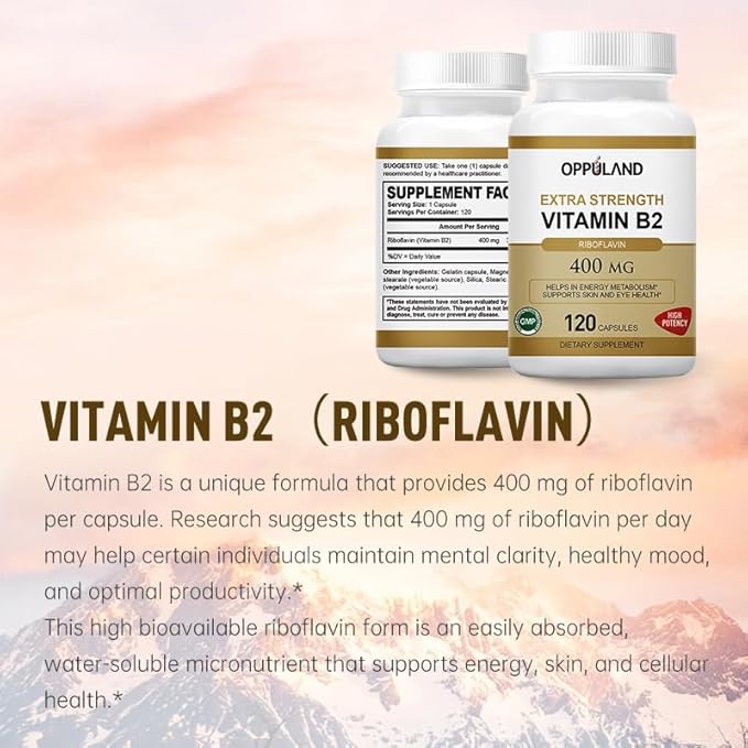 Riboflavin Vitamin B2 Supplement - B-2 Vitamin - Boosts Energy Metabolism & Cellular Function - Daily Nutritional Supplements for Men & Women - 400 mg Capsules - 120 Counts
