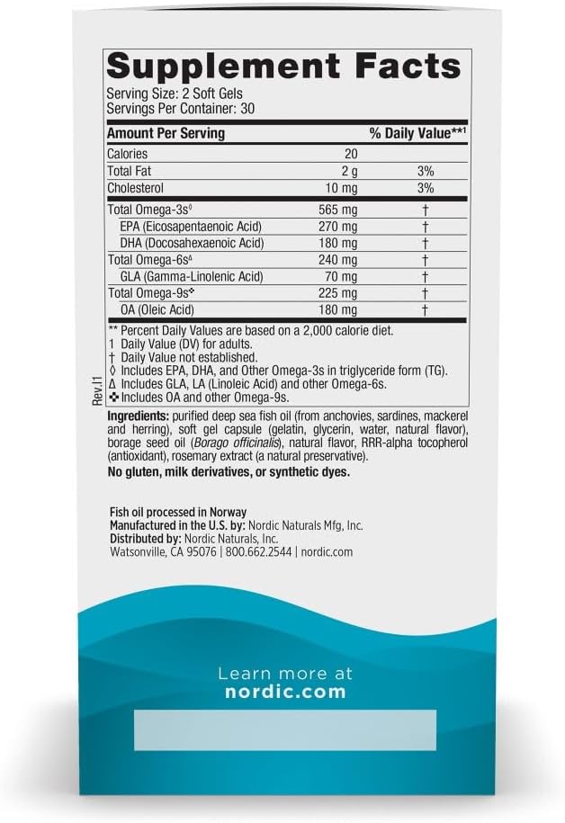 Nordic Naturals Complete Omega, Lemon Flavor - 60 Soft Gels - 565 mg Omega-3 - EPA & DHA with Added GLA - Healthy Skin, Cognition, Positive Mood - Non-GMO - 30 Servings