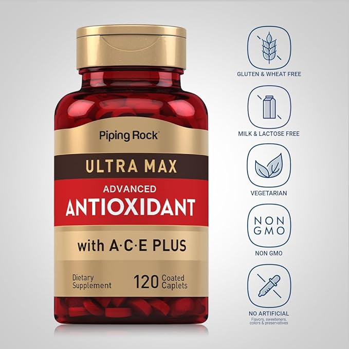 Piping Rock Antioxidant Supplements 120 Caplets | Advanced Formula for Men and Women | with Vitamin A, C, E | Ultra Max Complex | Non-GMO, Gluten Free