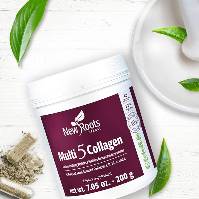 New Roots | Multi 5 Collagen Powder Supplement (Types I, II, III, V and X) Hydrolyzed Collagen - Dairy & Gluten Free - 12g per Serving - 7.05 oz