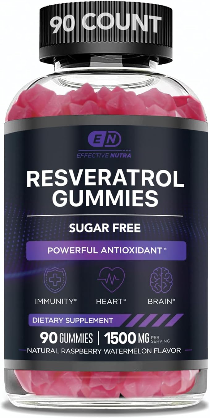 Resveratrol Gummies 1500mg | Sugar-Free Supplement for Antioxidant Support, Immunity, Heart Health, and Brain Function | 45-Day Supply, Natural Berry Flavor, Made in USA (90 Count)