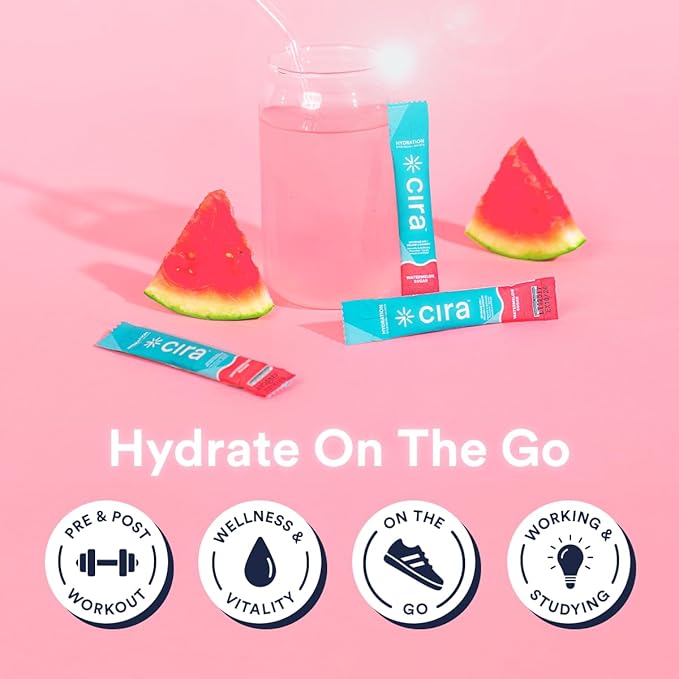 Cira Hydration Stick Packs - Electrolyte Powder & Drink Mix for On-The-Go Dehydration Relief & Recovery - Watermelon Sugar, 20 Servings