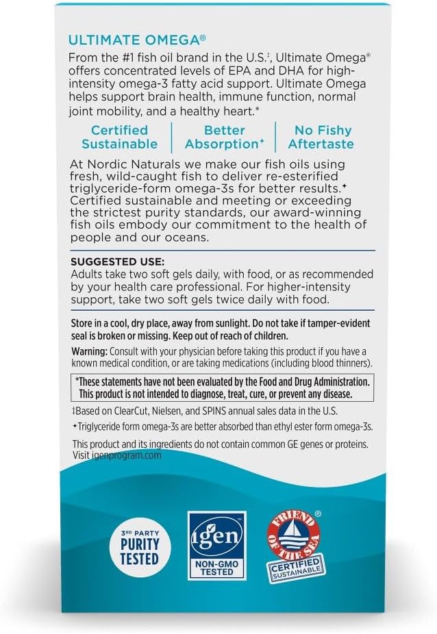 Nordic Naturals Ultimate Omega, Lemon Flavor - 180 Soft Gels - 1280 mg Omega-3 - High-Potency Fish Oil with EPA & DHA - Promotes Brain & Heart Health - Non-GMO - 90 Servings