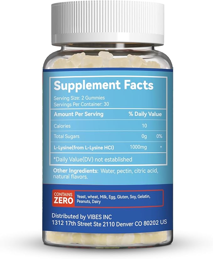 2 Pack L-Lysine 1000mg Gummies, Chewable Lysine Supplement for Adults, Immune Support, Collagen Formation Support, Non-GMO, Vegan, Gluten Free - 120 Counts