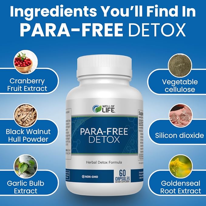Well of Life para-Free Detox: Immune Support & Natural Detox Blend with Zinc, Black Walnut, Wormwood, Goldenseal, Cranberry & Garlic. Synergistic Formula for Overall Wellness: 60 V Capsules