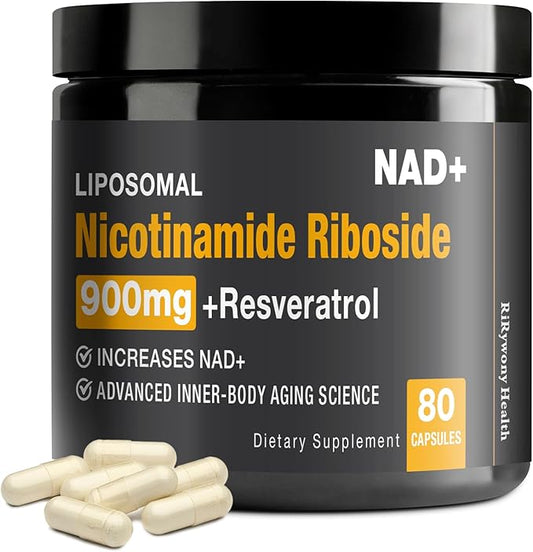 NAD Supplement - NAD+ with Nicotinamide Riboside (NR) and Resveratrol Quercetin 900mg Pure Organic NAD Plus for Cellular Repair Healthy Aging Brain Function, 80 Capsules