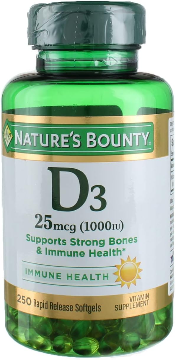 Nature's Bounty Vitamin D3-1000 IU, Rapid Release Softgels, 250 Count (Pack of 3)