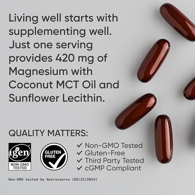 Sports Research® Magnesium Oxide 420mg with Coconut MCT Oil - Magnesium Supplement for Muscle, Nerve, and Bone Support* - Gluten-Free, Non-GMO - 90 Softgels
