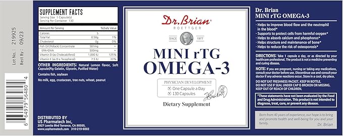 Dr.Brian Omega 3 Fish Oil 580mg per Pill, 3X Absorption rTG EPA DHA Omega 3 Supplement, Easy Swallow Mini Fish Oil Softgels for Heart, Brain, Eyes, Immune Healthy - Lemon Flavored, 130 Count