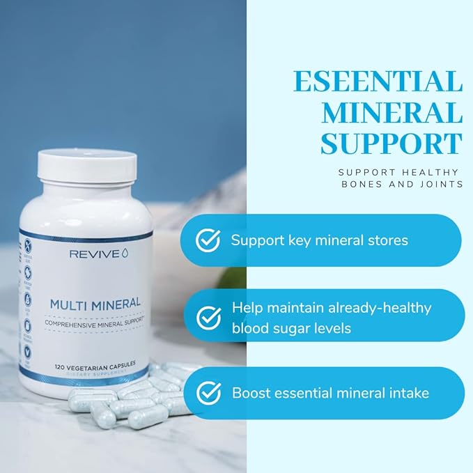 Revive MD Multi Mineral Supplement for Men & Women - Broad Spectrum Mineral Support Supplement Promotes Healthy Bone Density & Skeletal Strength - Calcium, Vitamin D, Magnesium & Zinc - 210 Capsules