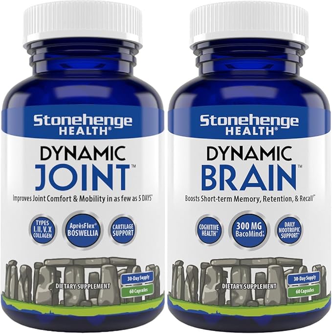 Stonehenge Health Dynamic Joint + Dynamic Brain Bundle Supplement Supports Comfort, Mobility, Flexibility + Memory Acquisition and Retention