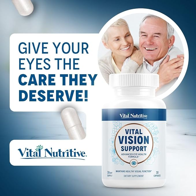 Vital Vision Support – Eye Health Supplement with Vitamin A, Lutein, Beta Carotene & Antioxidants – Eye Vitamins Support Hydration & Protection Against UV & Oxidative Stress -30 Days Serving