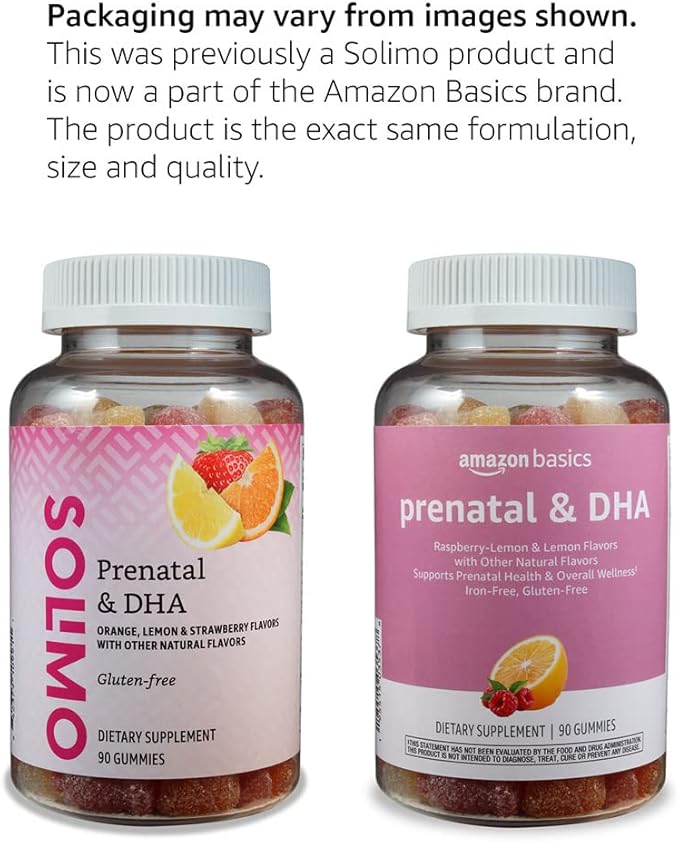Amazon Basics Prenatal & DHA Gummy, Rasberry & Lemon Flavor, 90 Count (Previously Solimo) (Pack of 2)