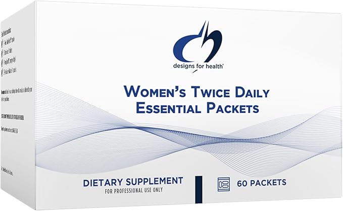 Designs for Health Women's Twice Daily Essential Packets - Vitamin Packs with Iron-Free Multivitamin, OsteoForce Bone Support, OmegAvail Fish Oil + FemGuard+Balance - Female Health (60 Packets)