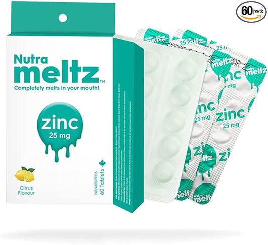 Nutrameltz Zinc 25 mg Supplement – Dietary Immune Support Supplement, Promotes Healthy Hair & Nails, Boost Metabolism Quick Dissolving – Mouthwatering Lemon Flavor (60 Tablets)