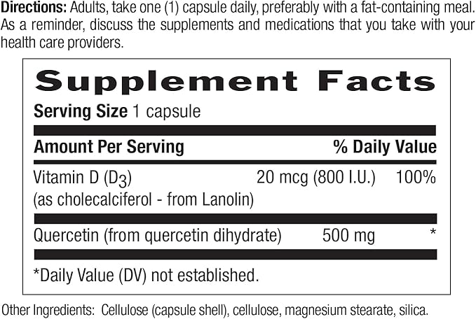 Country Life Quercetin 500mg Capsules with Vitamin D3 800 IU – Immune Support Supplement for Adults – Daily Immune Boosters – Quercetin Immune System Boost, 90 Capsules