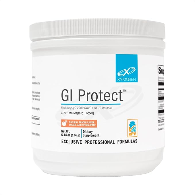 XYMOGEN GI Protect - IgG Immunoglobulin L-Glutamine Powder Supplement - Supports GI Lining + Gut Health, Cytokine Balance, Immune Health + Tissue Repair, Sugar & Stevia Free - Peach Flavor (6.14 oz)