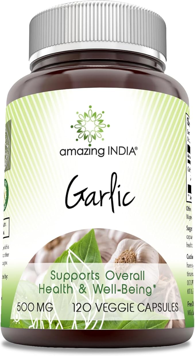 Amazing India Garlic 500 mg 120 Veggie Capsules Supplement | Non-GMO | Gluten-Free