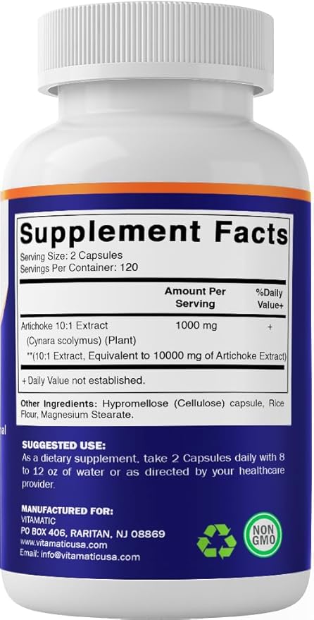 Vitamatic Artichoke Extract Vegetable Capsules 1000mg 240 Count - 10:1 Extract 1000 mg - Non-GMO, Gluten Free Supplement - Made in The USA