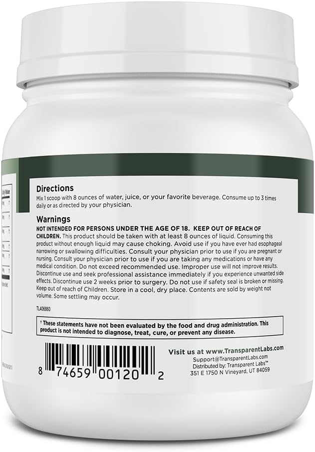 Transparent Labs Prebiotic Greens - Superfood Powder & Antioxidants Supplement with Organic Spirulina, Chloerra, Acacia, & Green Banana Powder - 30 Servings, Unflavored