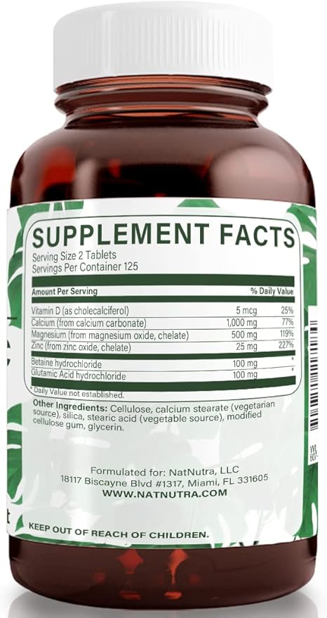 Natural Nutra 250 Count, Calcium Magnesium Zinc Supplement with Vitamin D3 for Bone Strength, Nerve Health, Helps Improve Better Vibe, Gluten Free and Sugar-Free, Essential Mineral Complex