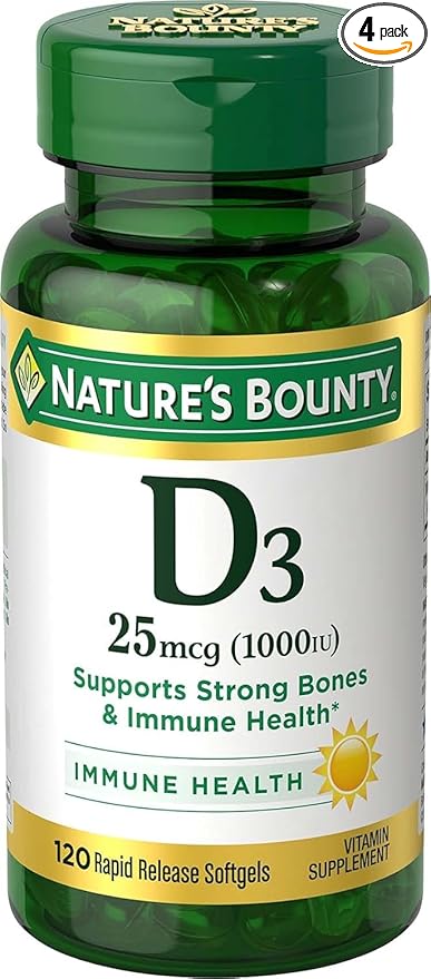 Nature's Bounty Vitamin D3, 1000IU, High Potency, 120 Softgels, Pack of 4