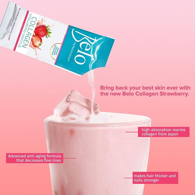 Belo Collagen Strawberry Smoothie Powder 10 (16g) sachets