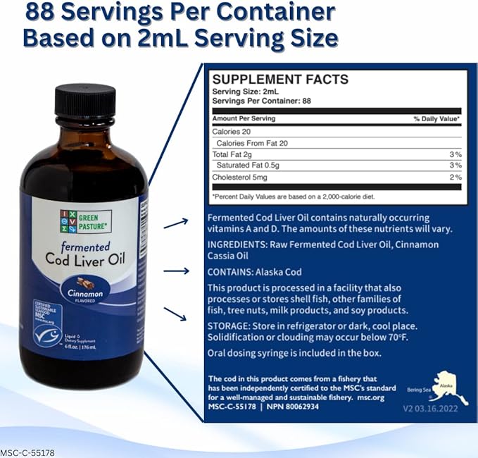 Green Pasture - Fermented Cod Liver Oil Liquid - 6 fl. oz. - Cinnamon