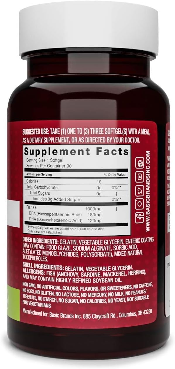 Smart Heart Odorless Omega-3 Fish Oil, Burp-Less, No Fishy Smell, 1000 mg, 90 Count