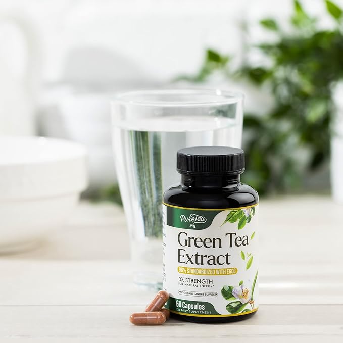 Green Tea Extract Pills 1000mg with EGCG for Heart Support with Antioxidants - 98% Standardized Polyphenols - 3X Absorption Green Tea Capsules for Natural Energy, Gentle Caffeine - 60 Capsules