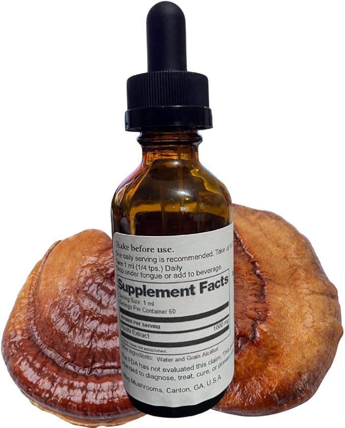 Reishi Tincture, Daily Supplement, Double Extracted for High Potency, 2 Fl oz, 60 doses