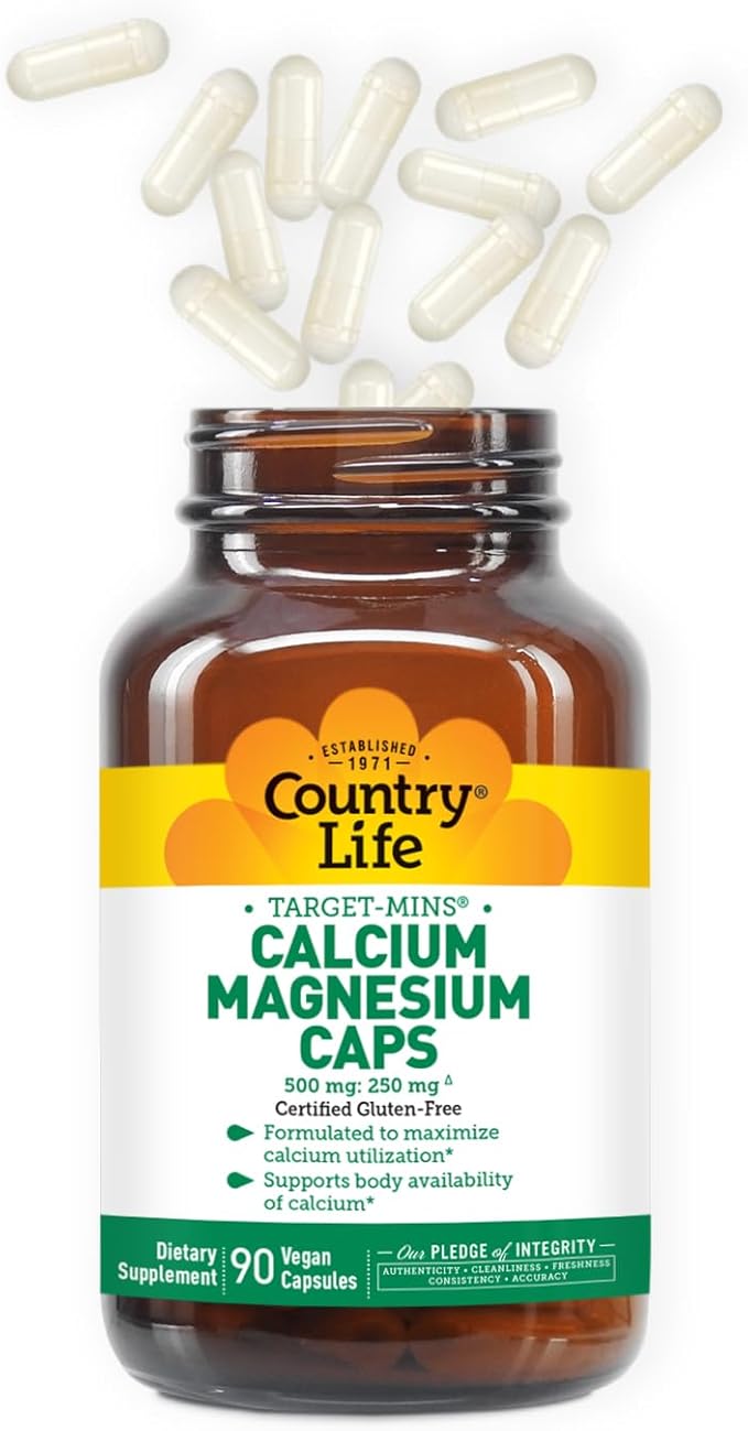 Country Life Target-Mins Calcium Magnesium Complex - 1000mg Calcium, 500mg Magnesium, Gluten-Free Supplement for Bone Health