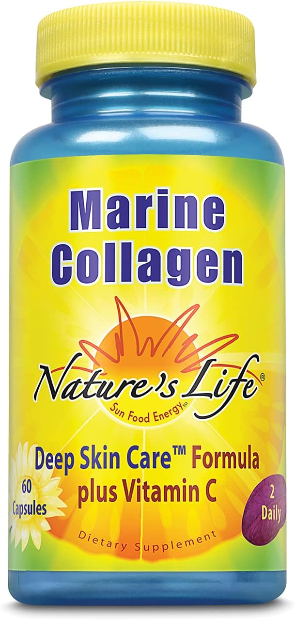 Nature's Life Marine Collagen Deep Skin Care Formula Plus Vitamin C | from Deep Cold-Water Fish | 30 Servings, 60 Caps