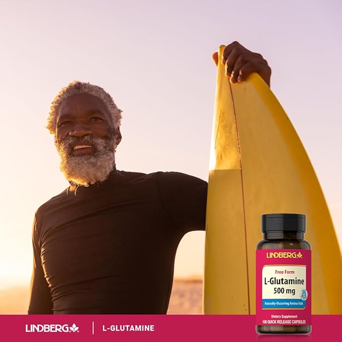Lindberg L Glutamine Capsules for Women and Men | 500mg | 100 Pills | Free Form Supplement | Non-GMO, Gluten Free