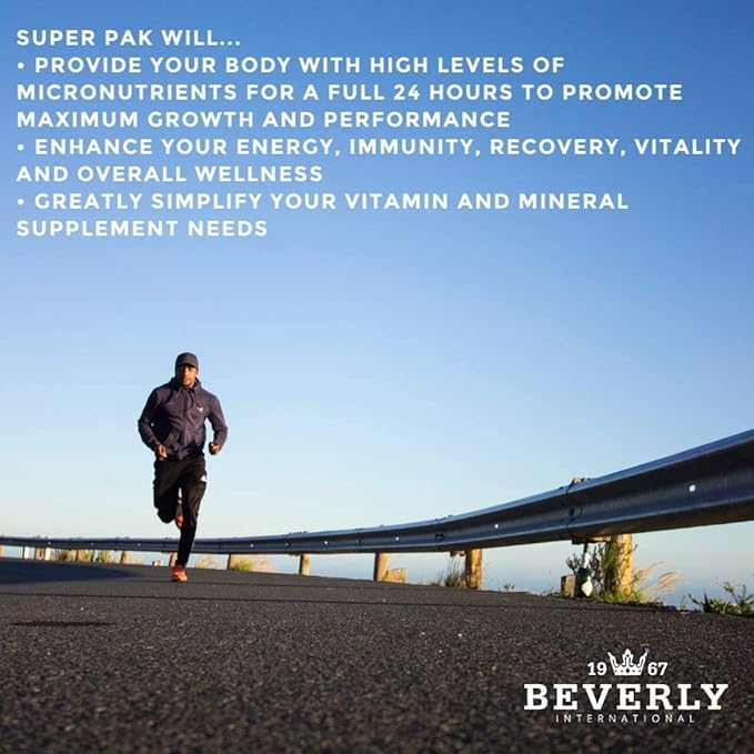 Beverly International Super Pak. 30 Packs. High-Potency Multivitamin, Daily Pack for Energy, Performance, Immune System Health. Custom-formulated for Athletes, Active Men and Women since 1970.