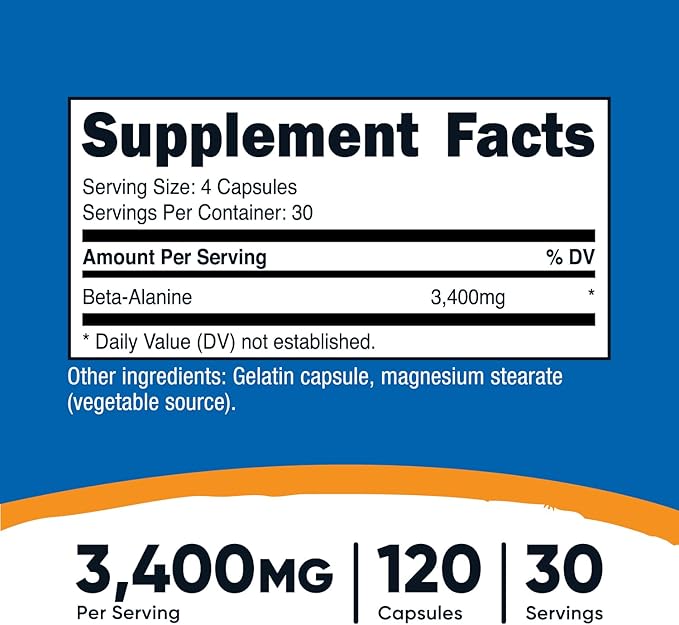 Nutricost Beta-Alanine Capsules 3400mg, 120 Caps (30 Serv) - Potent Beta Alanine, Gluten Free & Non-GMO, 850mg Per Cap