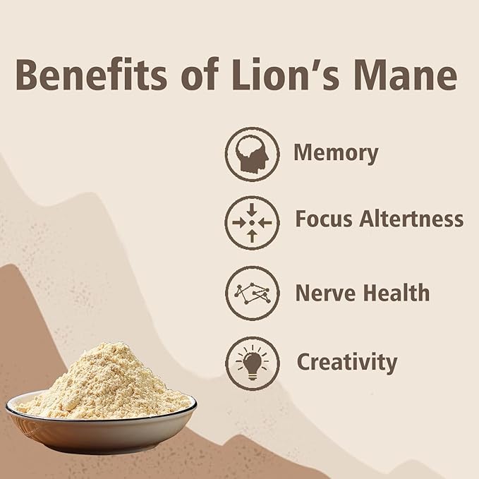 Lion's Mane Powder, Lions Mane Mushroom, Brain Health Support Supplement, Mushroom Supplement for Mental Clarity, Cognition and Immunity, 9.17oz