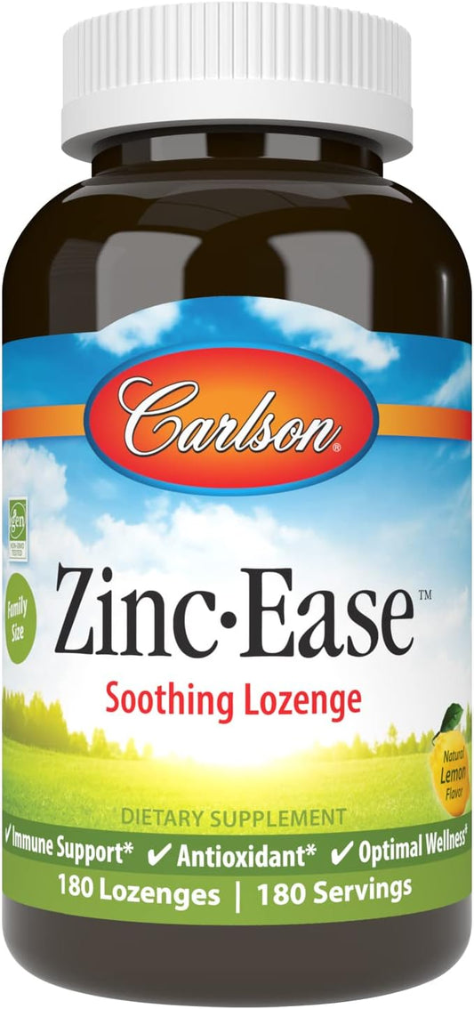 Carlson - Zinc-Ease, Soothing Lozenge, Health Support & Optimal Wellness, Lemon, 180 Lozenges