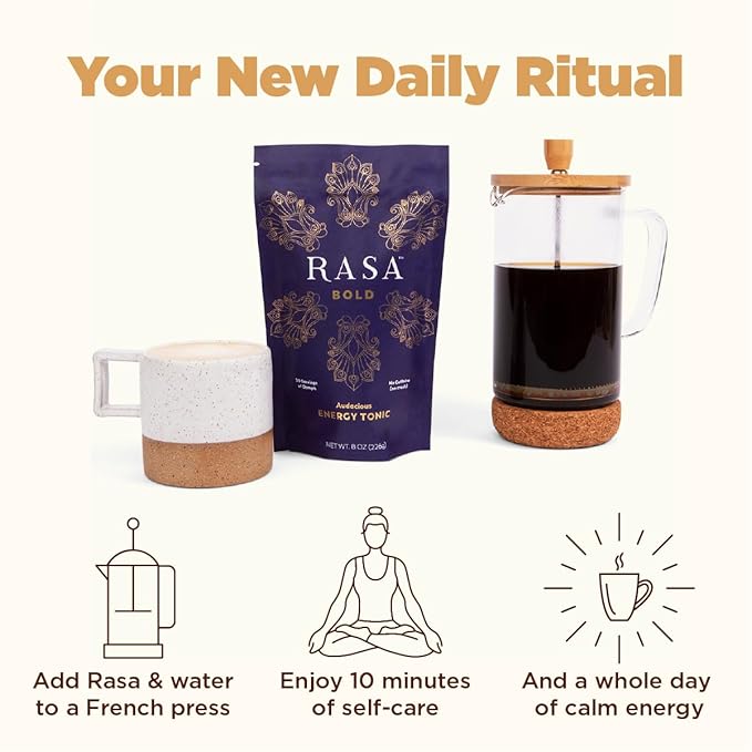 Rasa Bold – Adaptogenic Mushroom Coffee Alternative | Vegan, Keto, Whole 30, Ayurveda Wellness Tonic with Lion's Mane, Rhodiola, +Cordyceps (8 oz / 30 Servings)