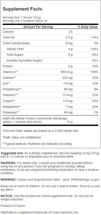 Swanson Alfapro Non-GMO Alfalfa Protein Concentrate 12 Ounce (340 g) Pwdr