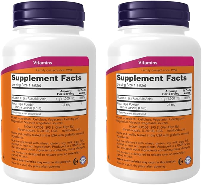 NOW Foods Supplements, Vitamin C-1,000 with Rose HIPS | Sustained Release, Antioxidant Protection* | 250 Tablets - Pack of 2 with Pill Organizer