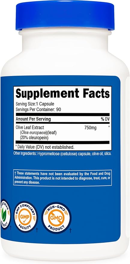 Nutricost Olive Leaf Extract (20% Oleuropein) 750 MG, 90 Capsules - Non-GMO, Gluten Free