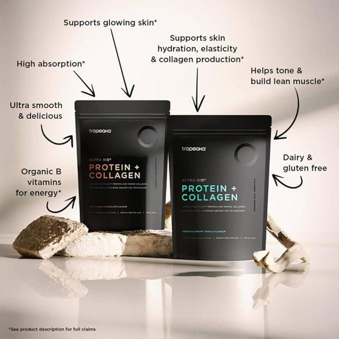 Tropeaka Collagen Protein Powder for Smoothies & Shakes - Double Chocolate - Clean Protein & Marine Collagen Peptides for Skin, Hair & Nails, Dairy Free, Gluten Free, Non-GMO, 18oz (17 Servings)