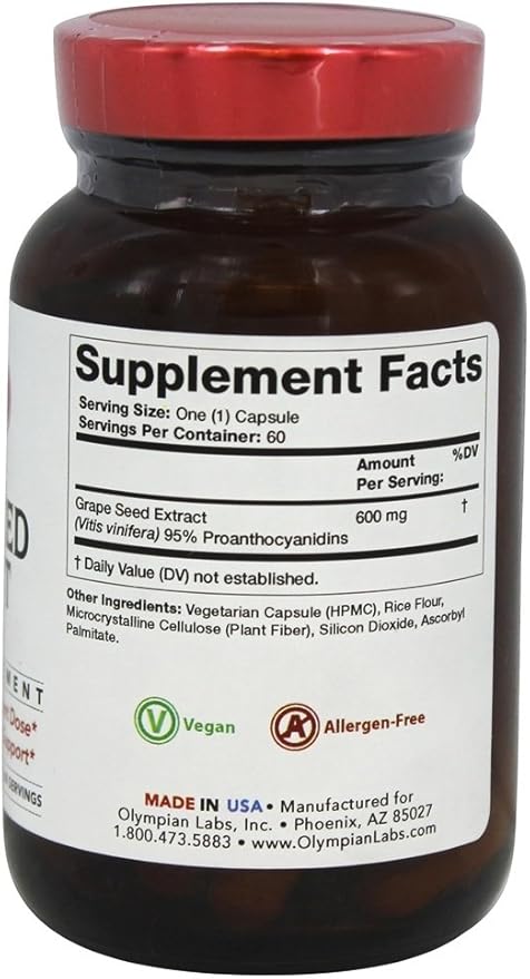 Olympian Labs Grape Seed Extract 600mg, Supports Heart & Immune Health, 60 Count